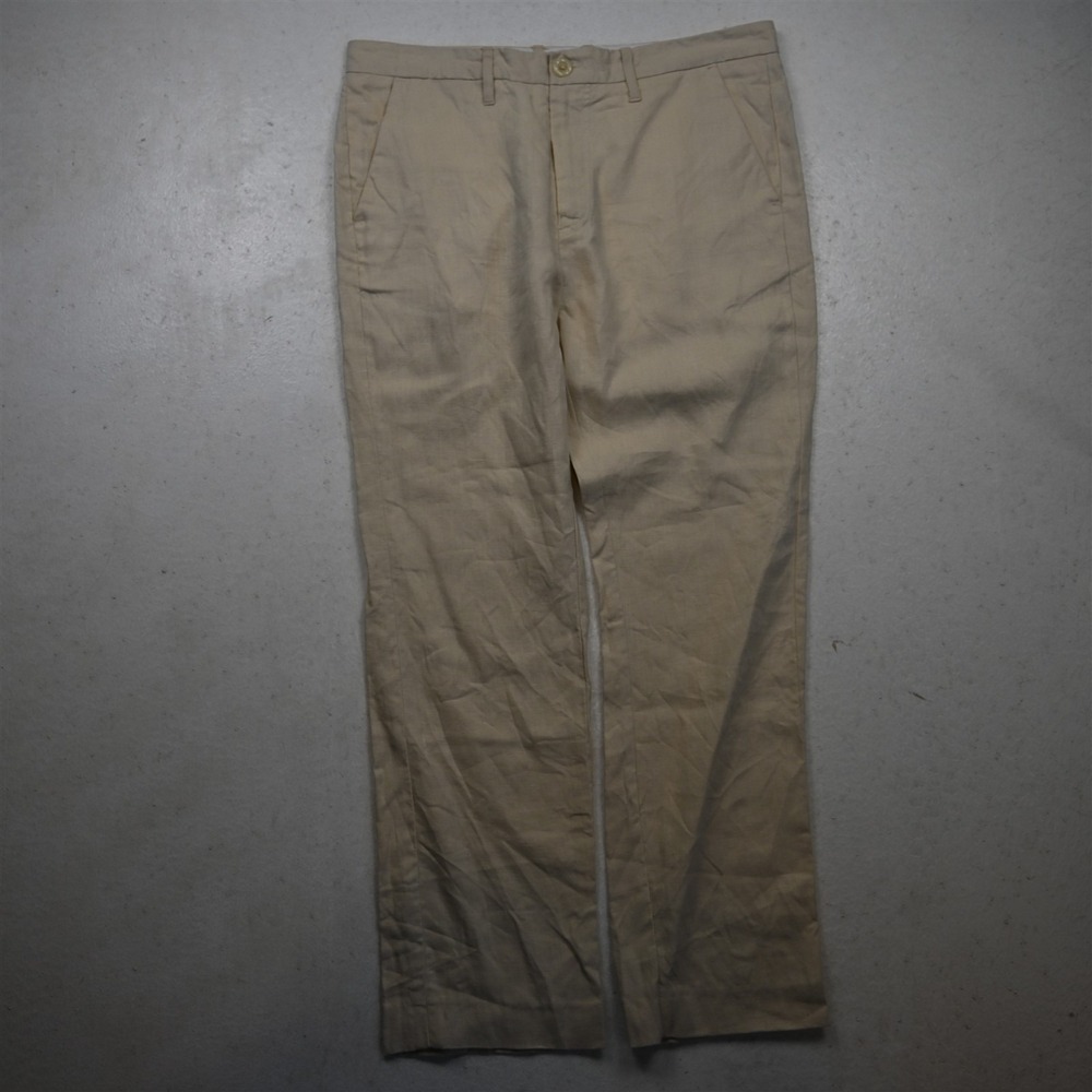 Island Importer 34x30 Khaki 100% Linen Straight Beach Wedding Dress Mens Pants